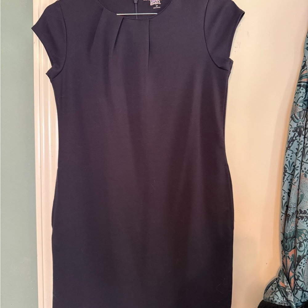 Lands' End Navy Cap-Sleeve Sheath Midi Dress